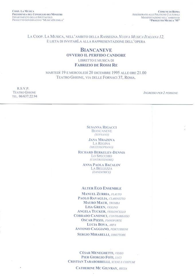 Biancaneve - foto di scena con fondale geometrico, opera contemporanea De Rossi Re 1993