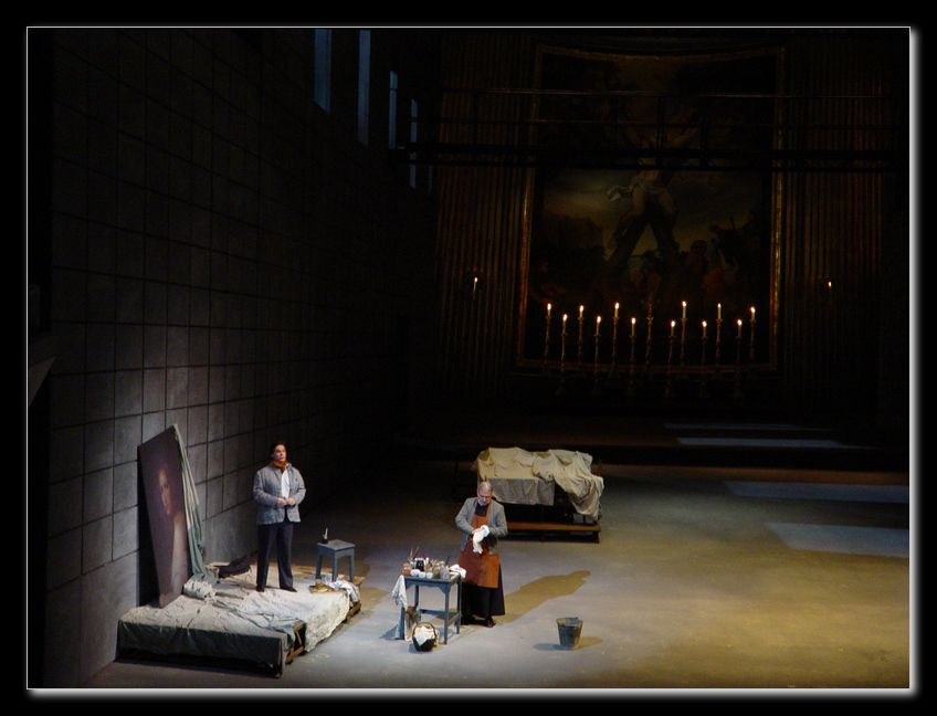 Tosca Atto I — Sant’Andrea della Valle, Cavaradossi al cavalletto, scene Corsetti+Taraborrelli, Maggio Musicale Firenze 2005
