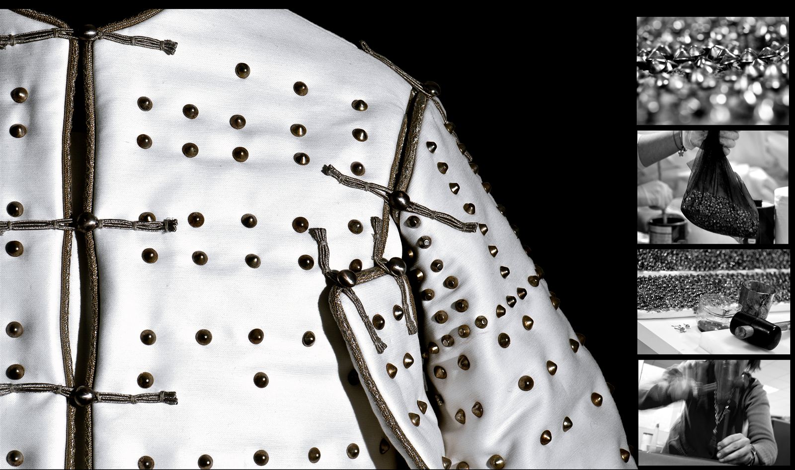 Dettaglio costume — ricamo dorato su tessuto imperiale