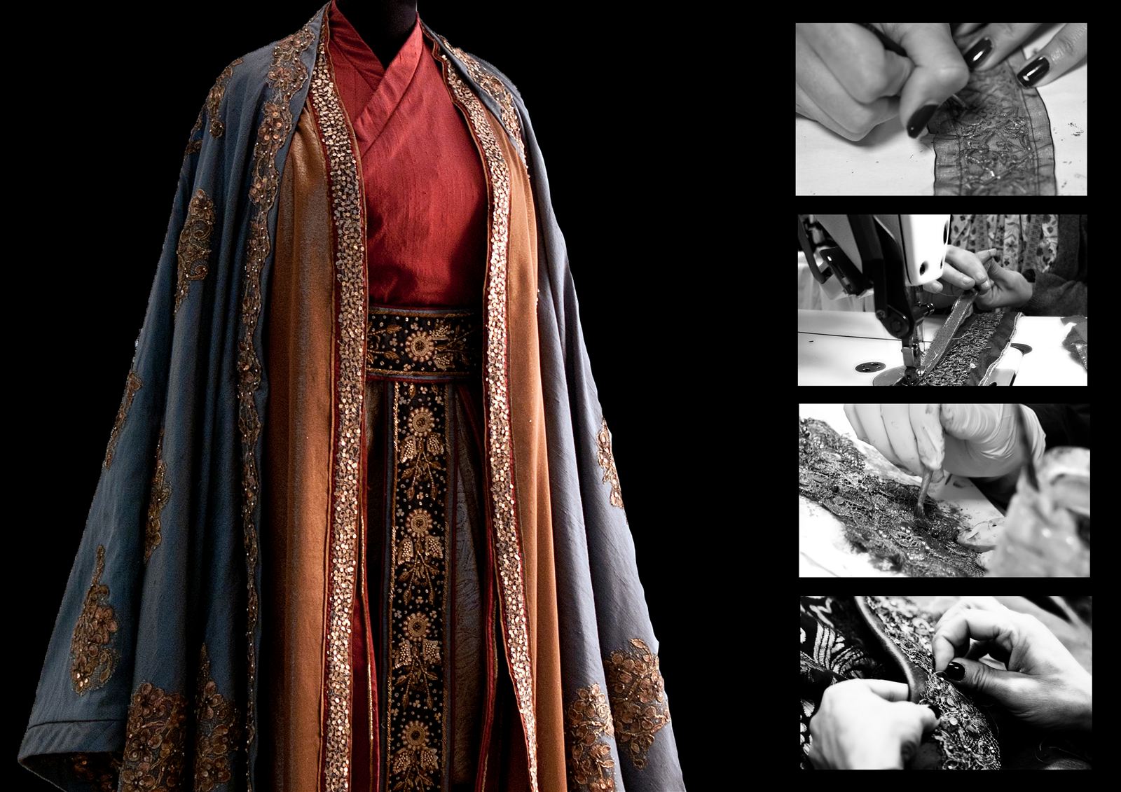 Dettaglio costume — lavorazione artigianale dei broccati