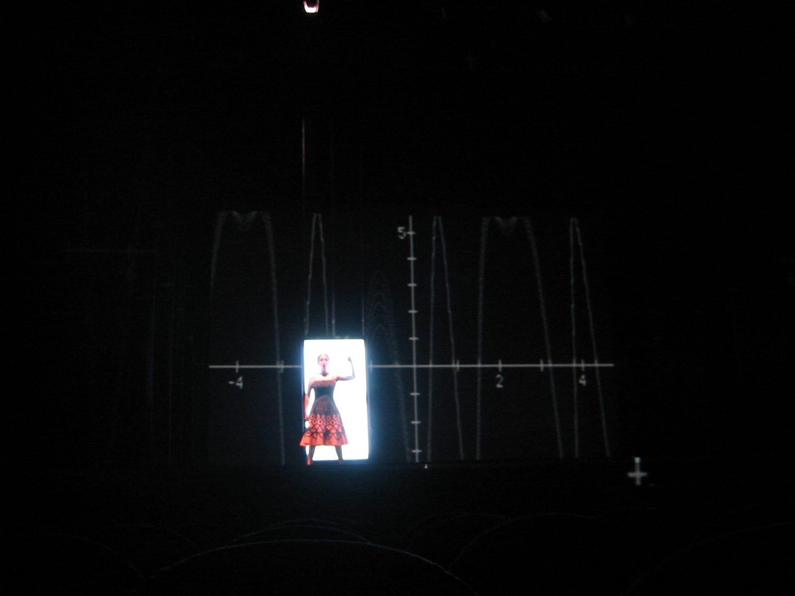 Variazioni sul Cielo &mdash; performer in light portal with waveform